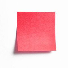 Red sticky note isolated on white background, front view adhesive paper with copy space