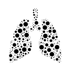 Poster - A large lungs symbol in the center made in pointillism style. The center symbol is filled with black circles of various sizes. Vector illustration on white background