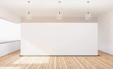 Poster - visualization of the interior of an apartment with a wall in the middle. the concept of placing an e