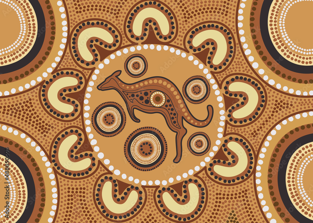 Aboriginal Australian Dot Art With Kangaroo Stock Vector | Adobe Stock