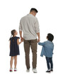 © New Africa - Children with their father on white background, back view