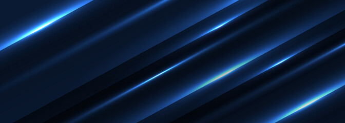 Poster - Vector blue modern abstract wide banner with shiny light blue diagonal lines glowing abstract horizontal design background. Vector illustration