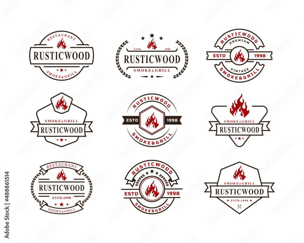 Set of Vintage Retro Badge for Rustic BBQ Grill, Barbecue, Barbeque ...