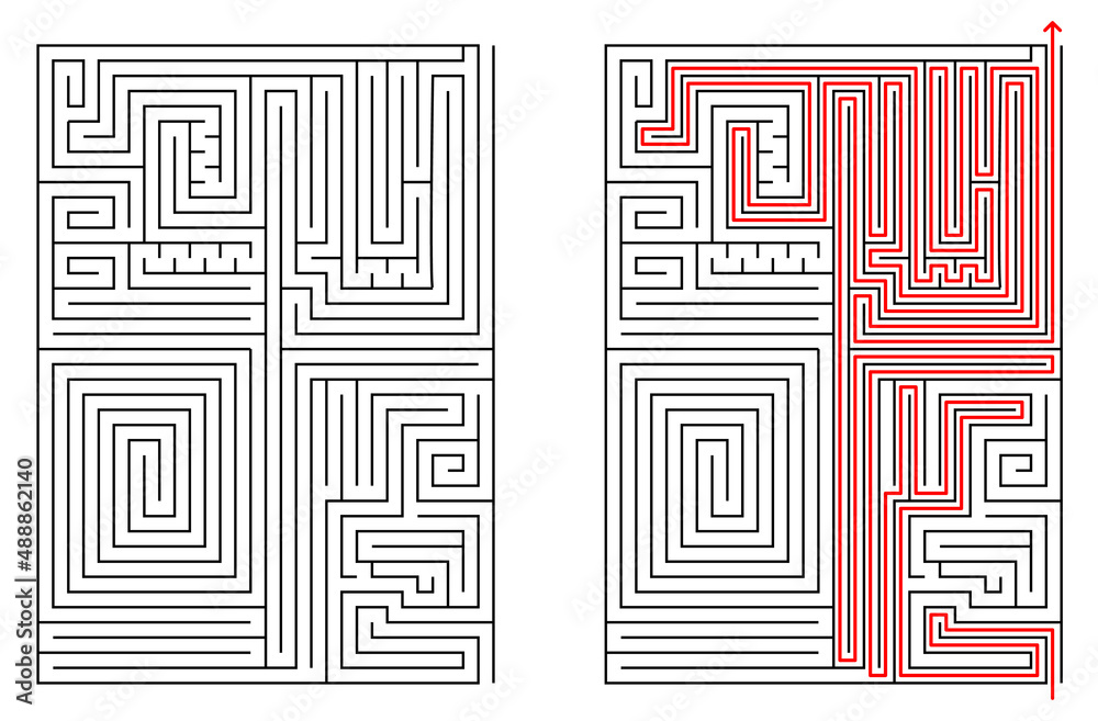 Vector rectangular labyrinth with entry and exit. Difficulty level ...