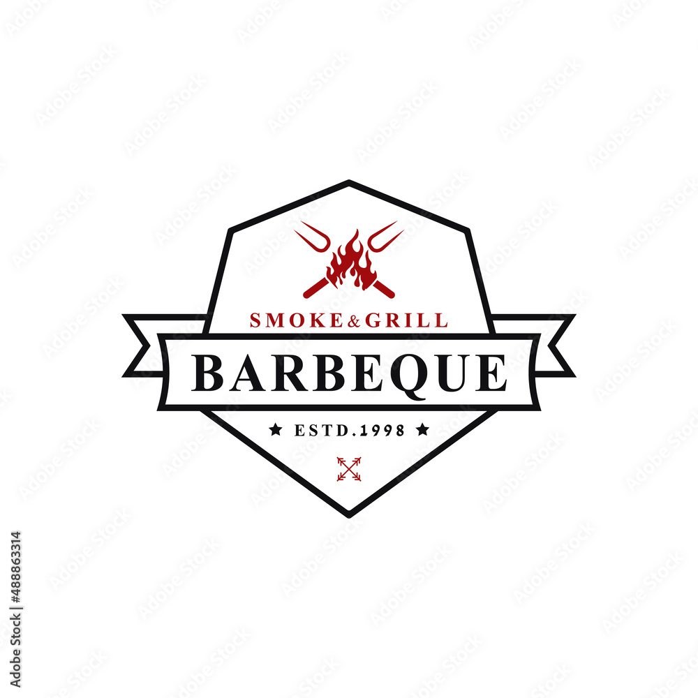 Vintage Retro Badge for Grill Barbeque Barbecue BBQ with Crossed Fork ...