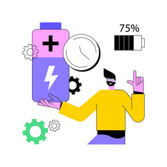 Poster - Battery runtime abstract concept vector illustration. Battery innovative solution, extend runtime, charging technology, long life, durability calculation, high energy capacity abstract metaphor.