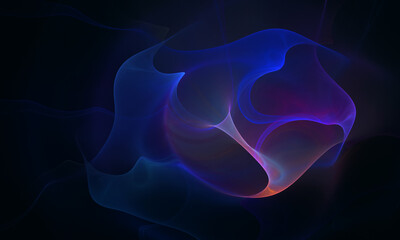 Wall Mural - Digital fluid shape flowing or levitating in deep dark space. Gradient of blue violet pink colors. Moving amorphous translucent 3d substance. Great as cover print for electronic devices, background.