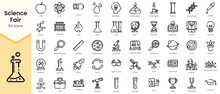 Simple Outline Set Of Science Fair Icons. Linear Style Icons Pack. Vector Illustration