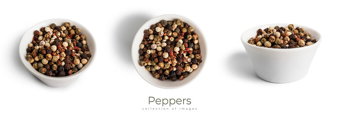 Wall Mural - A mixture of peppers isolated on a white background. The spice is a mixture of peppers.