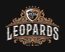 Leopard Vintage  Luxury Emblem, Label , Badge For Your Logo Or Crest. Wild Cat Head Modern Vector Illustration With Baroque Ornaments.