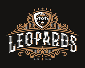 Sticker - Leopard vintage  luxury emblem, label , badge for your logo or crest. Wild cat head modern vector illustration with baroque ornaments.