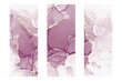 Vector illustration Set of three bookmarks decorated with alcohol ink texture. Bookmarks with modern creative design