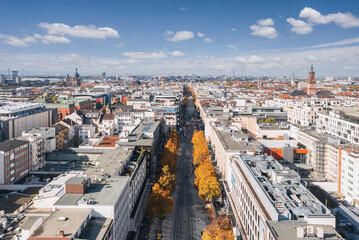 Canvas Print - Autumn aerial view on the street of Mannheim city, Baden-Württemberg, Germany