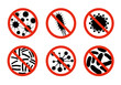 Antibacterial antiviral icon germ. Virus bacteria vector stop symbol. Anti covid sign kill germ icon