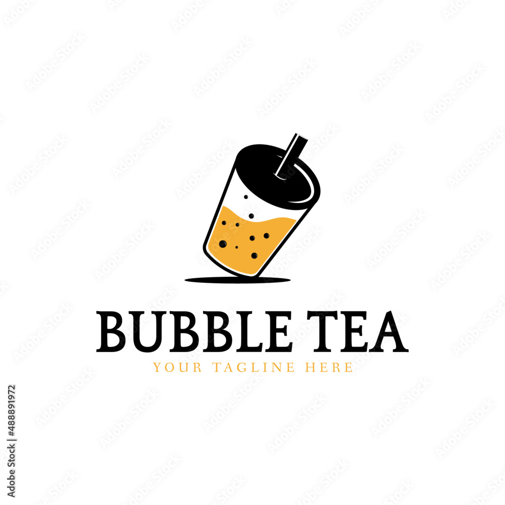 Bubble Drink Tea Logo. Good for Boba Milk Shake, thai tea, pearl, fresh