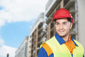 Wall Mural - An engineer handsome man or architect looking construction site