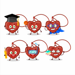 Sticker - School student of red heart necklace cartoon character with various expressions