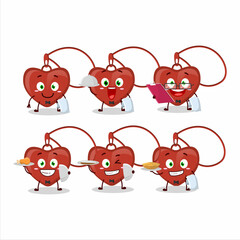 Poster - happy red heart necklace waiter cartoon character holding a plate