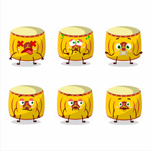 Yellow Chinese Drum Cartoon Character With Nope Expression