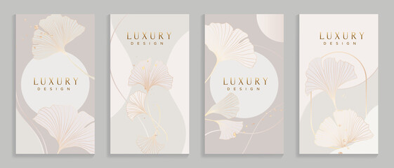 Luxury cover design template. Lotus line arts hand draw gold lotus flower and leaves. Design for packaging design, social media post, cover, banner, creative post, Gold geometric pattern design vector