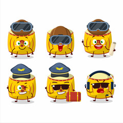 Wall Mural - Pilot cartoon mascot yellow chinese drum with glasses