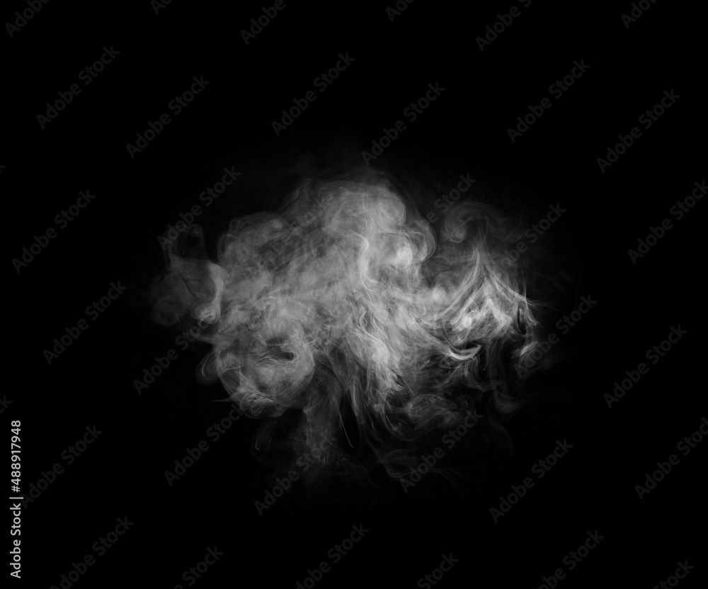 Smoke over black background. Fog or steam texture. の Stock
