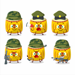 Wall Mural - A charming soldier yellow chinese drum cartoon picture bring a gun machine