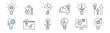 © klyaksun - Business idea icons with outline light bulb, target, graph, gear and brain. Vector doodle symbols of creative solution, brainstorm, innovation and strategy analysis