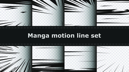 Wall Mural - speed lines as manga comic effect on transparent background collection set. cartoon anime action bac
