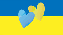 Yellow And Blue Hearts On The Background Of The Flag Of Ukraine. Vector Graphics