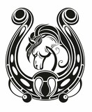 Fototapeta Młodzieżowe - Horse head in the horseshoe. Logo. icon, emblem.