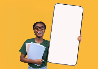 Aufkleber - Female student showing white empty smartphone screen, closeup