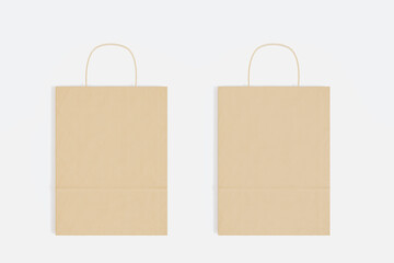 Poster - Close up of empty paper bag on white backdrop. Shopping concept. Mock up, 3D Rendering.