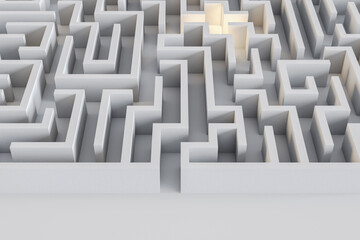 Poster - Abstract labyrinth backdrop. Maze and solution, way out concept. 3D Rendering.