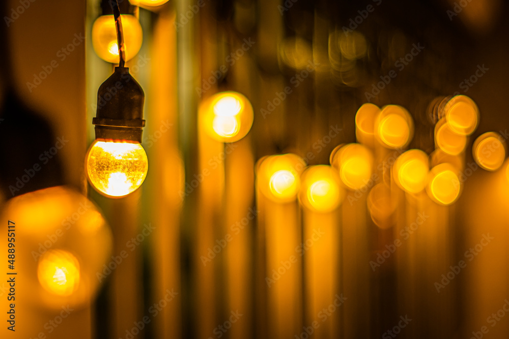 Decor Hanging Yellow Orange Light Lamp With Blurred lamp light Dark Night Background Stock Photo Adobe Stock