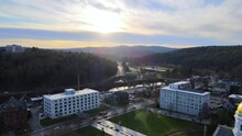 Sunset Over Montpelier, Vermont State Capitol, Aerial Flying, Downtown