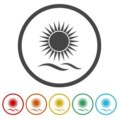 Poster - Water wave and sun ring icon, color set