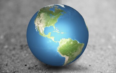 Canvas Print - Earth World on Concrete Floor, Choose the right way for our world concept,