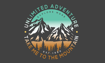 Unlimited adventure at the mountain vector print design for t shirt, poster, background, sticker and others.