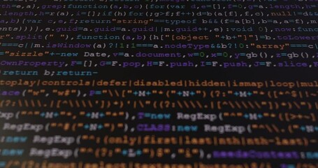 Aufkleber - 4K Close up shot programming tag code on PC Monitor scroll down. Background concept for programming and coding web development.