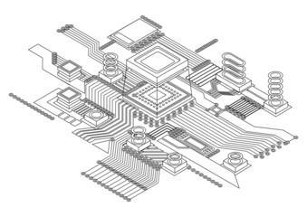 Aufkleber - electronic cpu digital chip monochrome. abstract computer processor and electronic components on mot
