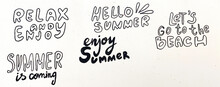 Simple And Stylish Modern Colorful Illustration, Hand Drawn Elements, Doodles, Lettering, Phrase. Summer Vacation