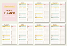 Minimalist Printable Planner Page Templates. Daily Planner For Every Day With 24 Hour Time Format. Schedule, Tasks, Notes For The Day. Vector Graphic Set For Daily Routine.