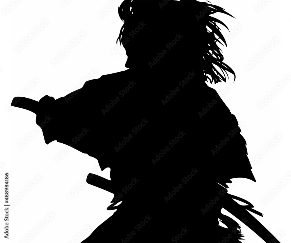 切り絵白黒イラスト若侍殺陣刀を抜く瞬間 Stock Vector | Adobe Stock