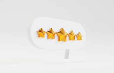 Poster - Five golden stars inside white message box for client excellent evaluation by 3d render.