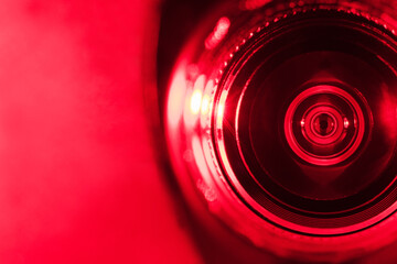 Wall Mural - Camera lens with red backlight. Optics