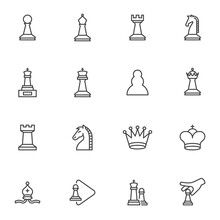 Chess Game Line Icons Set