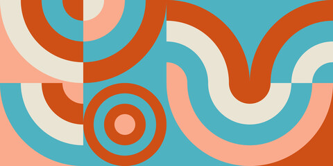 Leinwandbilder - Modern vector abstract  geometric background with circles, rectangles and squares  in retro scandinavian style. Pastel colored simple shapes graphic pattern. Abstract mosaic artwork.