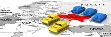 Ukraine And Russia Military Conflict Concept, 3d Rendering