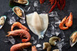 © Foodlovers - Assortment of various raw seafood - shrimps, kiwi mussels, squid and crawfish on ice